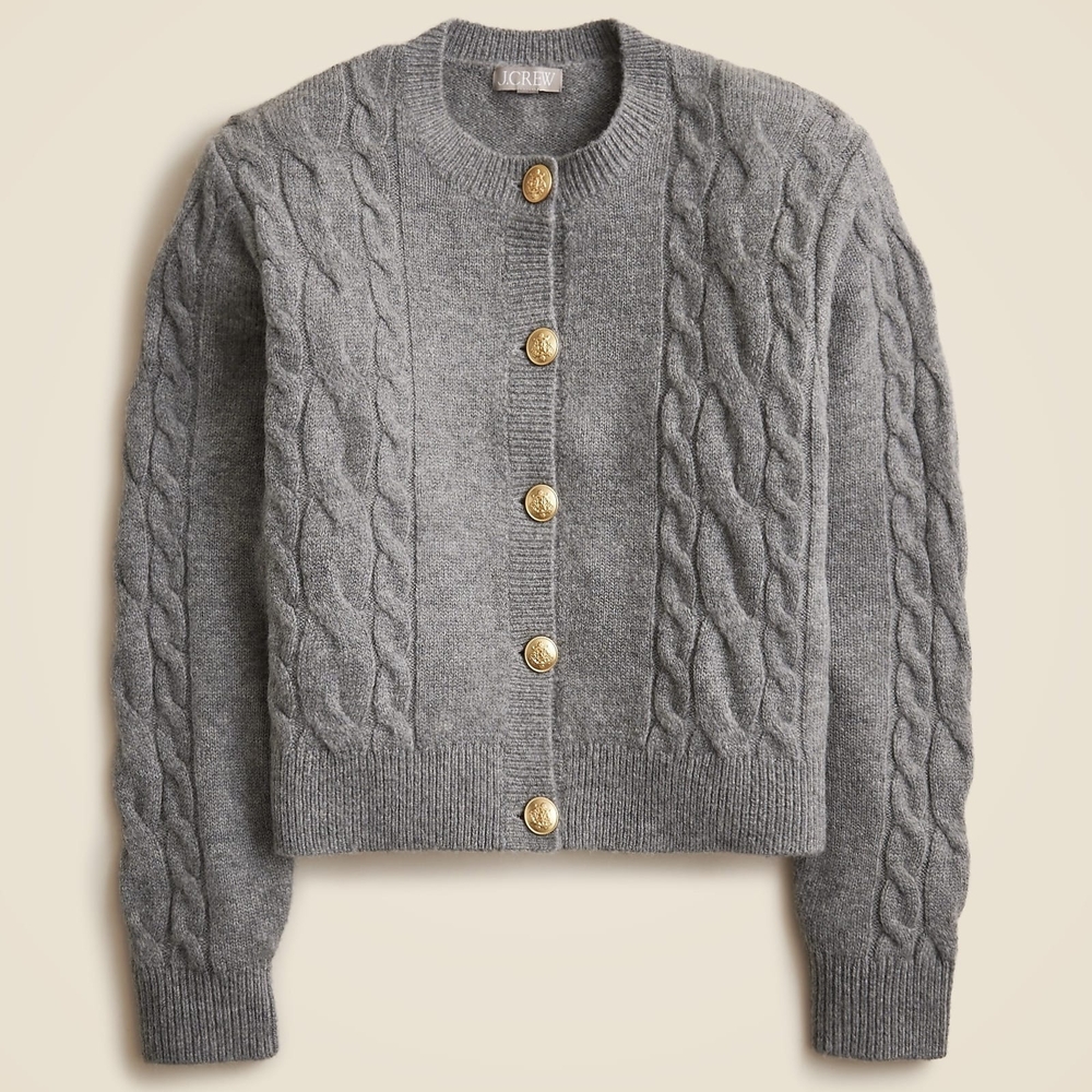 J. Crew Gray Cable Knit Cardigan with Gold Buttons